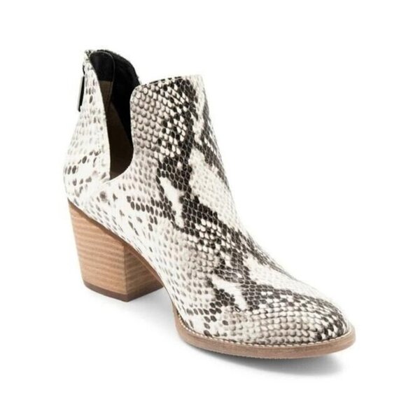 Blondo Waterproof Women's Gray Cream Leather Snake Print Ankle Booties Boots 9M - Picture 1 of 11